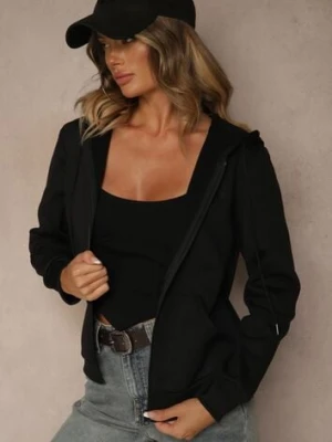 Czarna Bluza Rozpinana z Bawełną i Kapturem Ozdobiona Sznurkami Ivila swest
