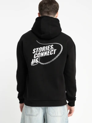 Czarna bluza UNISEX z kapturem STORIES CONNECT US Reporter Young