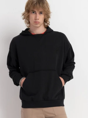 Czarna bluza z kapturem BOXY z minimalistycznym nadrukiem Reporter