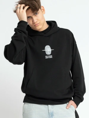Czarna bluza z kapturem BOXY z minimalistycznym nadrukiem Reporter