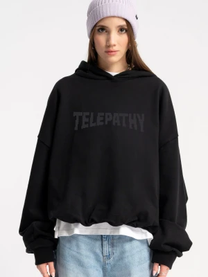 Czarna bluza z kapturem BOXY z nadrukiem z przodu Reporter