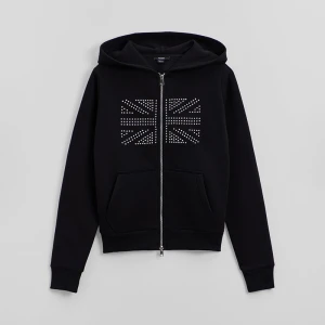 Czarna bluza z kapturem i dżetową flagą UK House