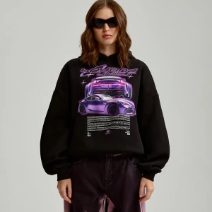 Czarna bluza z kapturem i nadrukiem moto House