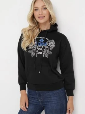 Czarna Bluza z Kapturem i Nadrukiem oraz Ściągaczami Apperforda h&s