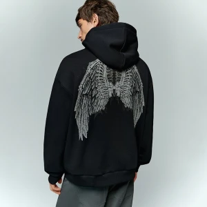 Czarna bluza z kapturem i nadrukiem skrzydeł plecach House