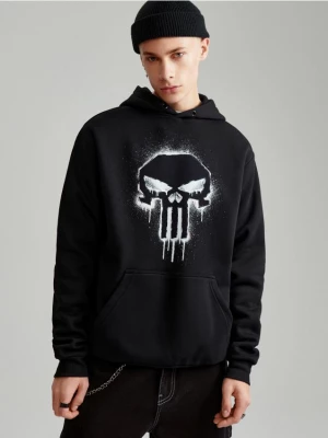 Czarna bluza z kapturem i nadrukiem The Punisher House