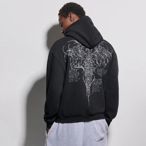 Czarna bluza z kapturem i nadrukiem w stylu tribal House