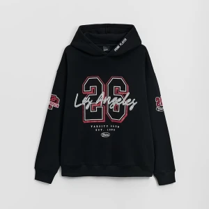 Czarna bluza z kapturem i nadrukiem w stylu varsity House