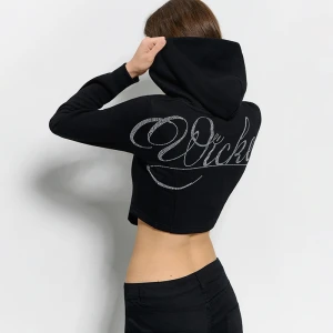 Czarna bluza z kapturem i nadrukiem Wicked na plecach House