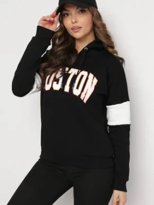 Czarna Bluza z Kapturem i Ozdobnym Nadrukiem Ocieplona Polarem Cliose las garras