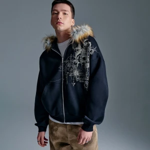 Czarna bluza z kapturem i sztucznym futerkiem House