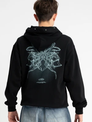 Czarna bluza z kapturem REGULAR z autorska grafiką z tyłu Reporter