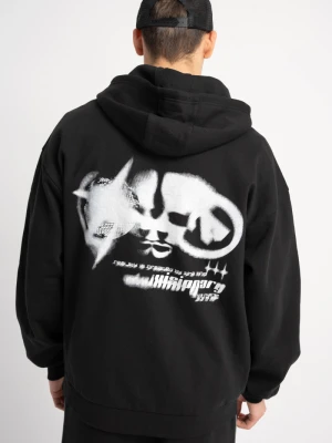 Czarna bluza z kapturem z autorską grafiką na plecach Reporter