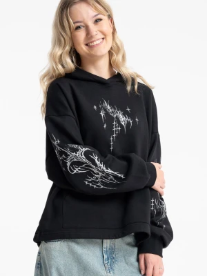 Czarna bluza BOXY z kapturem z autorską grafiką Reporter