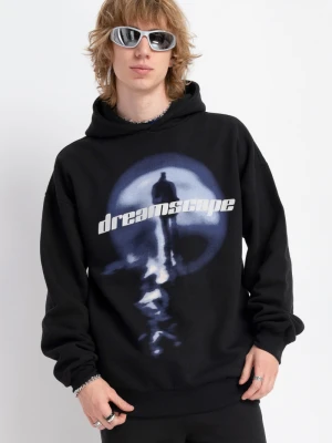 Czarna bluza z kapturem z autorska grafiką z przodu Reporter