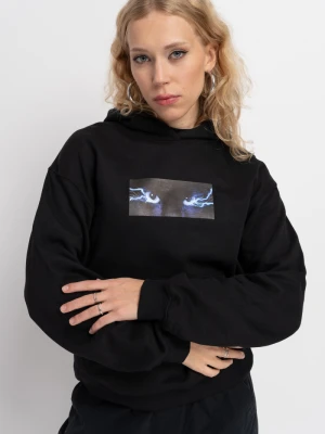 Czarna bluza z kapturem z autorska grafiką z przodu Reporter