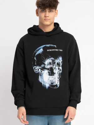 Czarna bluza z kapturem z autorską grafiką z przodu Reporter