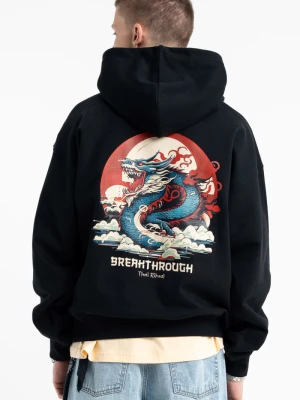 Czarna bluza z kapturem z autorską grafiką z tyłu Reporter