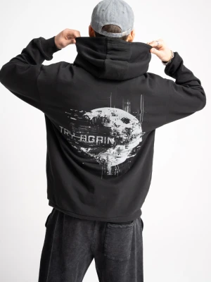 Czarna bluza z kapturem z autorską grafiką z tyłu Reporter
