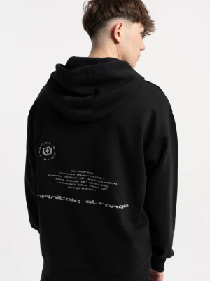 Czarna bluza z kapturem z autorską grafiką z tyłu Reporter