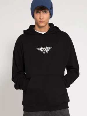 Czarna bluza z kapturem z kontrastowym nadrukiem na wysokości piersi Reporter