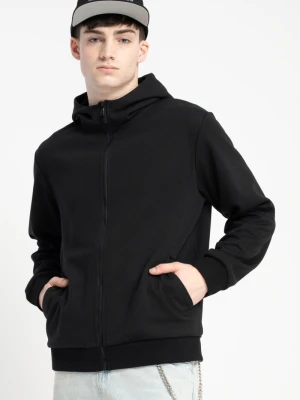 Czarna bluza z kapturem z modnymi cięciami Reporter Young