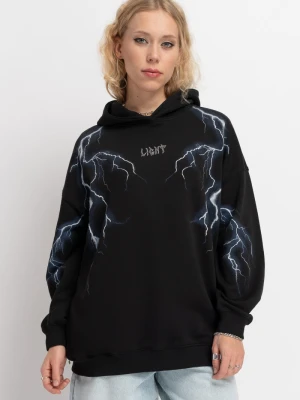 Czarna bluza z kapturem z nadrukiem na całości Reporter