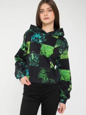 Czarna bluza z kapturem z nadrukiem w kolorze soczystej zieleni Reporter