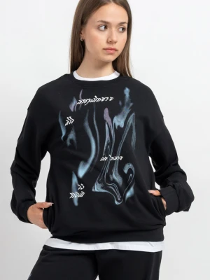 Czarna bluza z kolorową grafiką z przodu Reporter