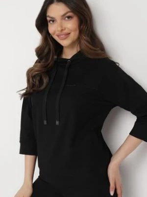 Czarna Bluza z Rękawami 3/4 Ozdobiona Sznurkami i Cyrkoniami Rowale glo-story