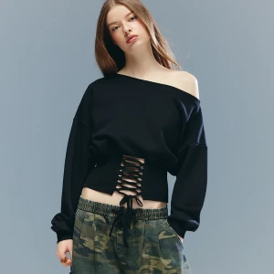 Zdjęcie produktu Czarna bluza z wiązaniem i odkrytym ramieniem House
