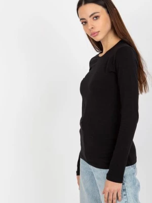 Czarna bluzka basic longsleeve z okrągłym dekoltem