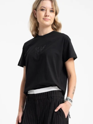 Czarna bluzka COMFORT z ozdobnymi kryształkami w kolorze bluzki Reporter