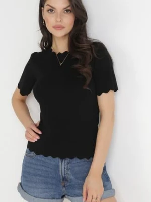 Czarna Bluzka Dzianinowa z Krótkim Rękawem Bellalanie rosa