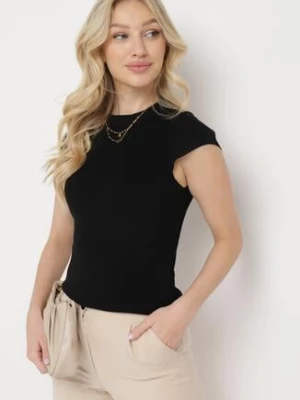 Czarna Bluzka Krótki Rękaw z Prążkowanej Dzianiny Ailpera rosa