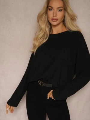 Czarna Bluzka Longsleeve z Prążkowanego Materiału Gigitha