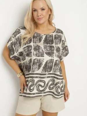 Czarna Bluzka Nietoperz z Wiskozy w Abstrakcyjny Print Jenoloria j&x