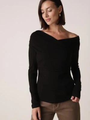 Czarna Bluzka z Bawełną Dekoltem Typu Łódka i Marszczeniem Typhatos bisou's project