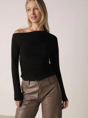 Czarna Bluzka z Bawełną i Wiskozą Ozdobiona Marszczeniem Alexareo