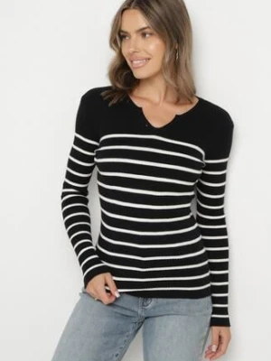 Czarna Bluzka z Bawełną w Paski Ozdobiona Guzikami Gelvila j&x