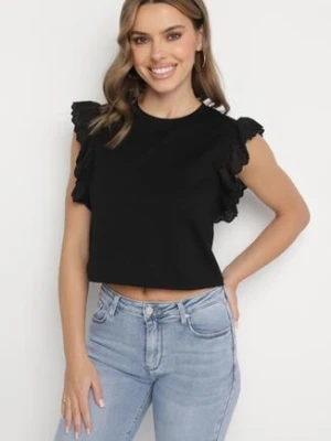 Czarna Bluzka z Bawełny Ozdobiona Haftem Nalawen defox