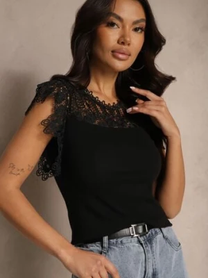 Czarna Bluzka z Bawełny Ozdobiona Koronką Desadria elsa.m by may