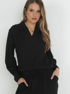 Czarna Bluzka z Bufiastym Rękawem i Dekoltem V Lesna j studio