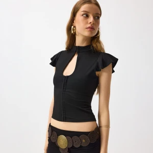 Czarna bluzka z dekoltem qipao House
