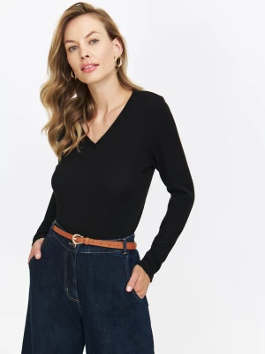 Czarna bluzka z dekoltem w serek Top Secret