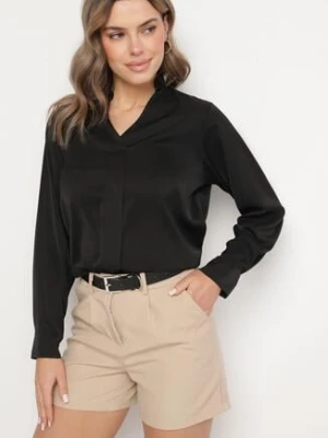 Czarna Bluzka z Dekoltem w Serek i Stójką z Falbanką Davisora new collection