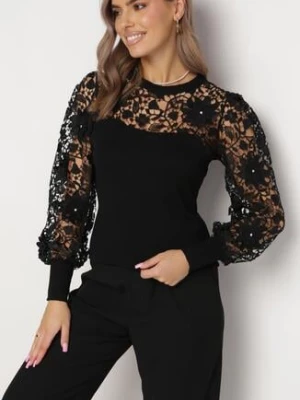 Czarna Bluzka z Długim Rękawem i Koronką Brinza elsa.m by may
