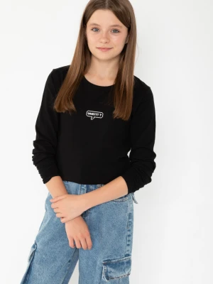 Czarna bluzka z długim rękawem i nadrukiem Reporter