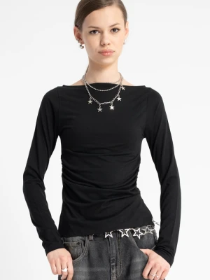 Czarna bluzka z długimi rękawami z marszczeniami w pasie Reporter