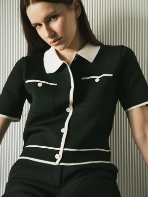 Czarna bluzka z dzianiny z kołnierzykiem SCUBETTE LAÏF